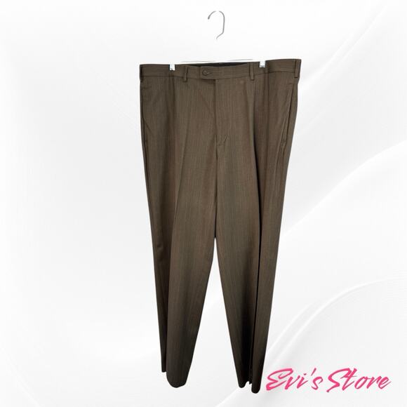 Perry Ellis Portfolio Khaki Brown Light Stripe Dress Pants Size 38W X 32 - Picture 1 of 6